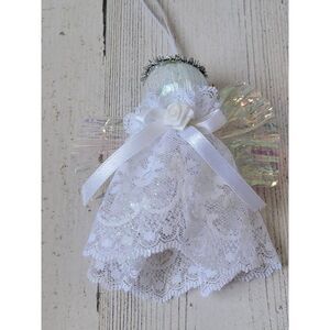 Handmade white lace angel halo rose ornament Xmas decor